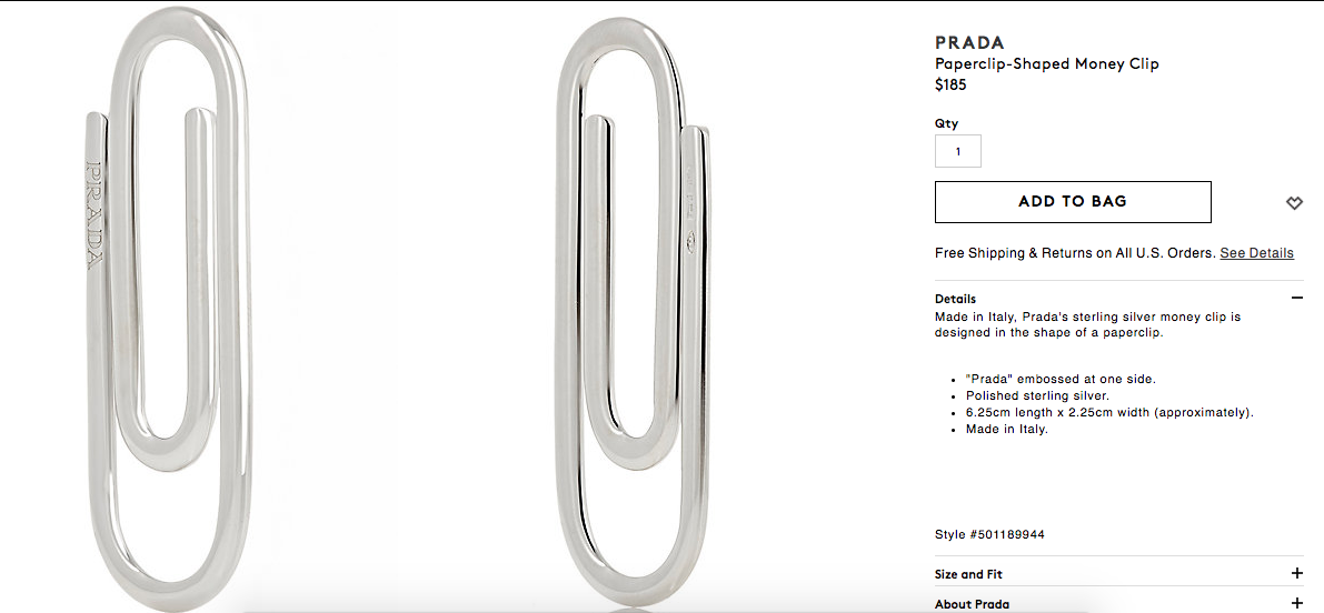Prada is selling a paper clip for $185, and people aren't taking
