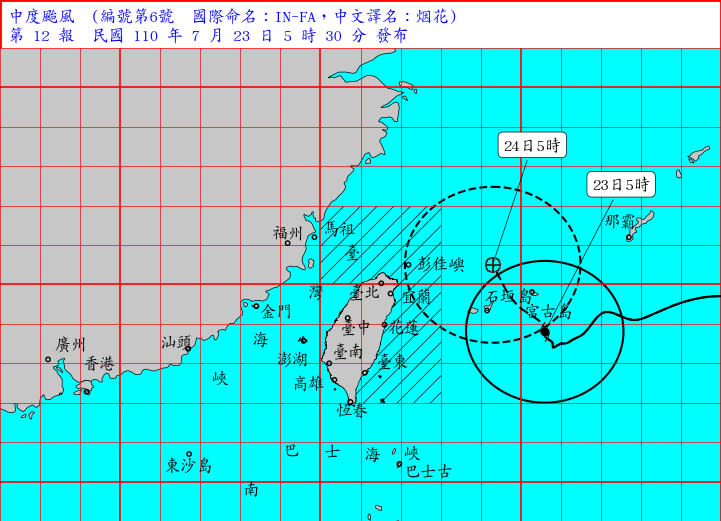 烟花在台北的東南東方約440公里海面上。（圖／翻攝自中央氣象局）