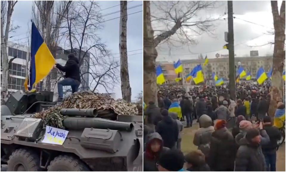 Ukrainians protested against the Russian occupation in Kherson on March 5, 2022.