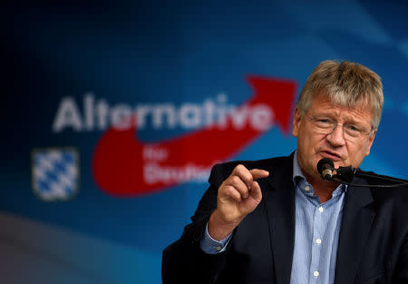 FILE PHOTO: Germany's anti-immigration party Alternative for Germany (AfD) co-leader Joerg Meuthen delivers a speech at the traditional Gillamoos festival in Abensberg, Germany, September 3, 2018. REUTERS/Andreas Gebert/File Photo