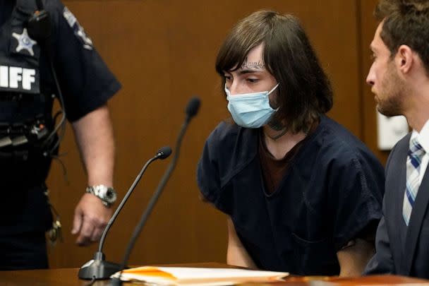 PHOTO: In this Aug. 3, 2022, file photo, Robert E. Crimo III answers to Judge Victoria A. Rossetti during a hearing in Lake County court, in Waukegan, Ill. (Nam Y. Huh, Pool via AP, FILE)