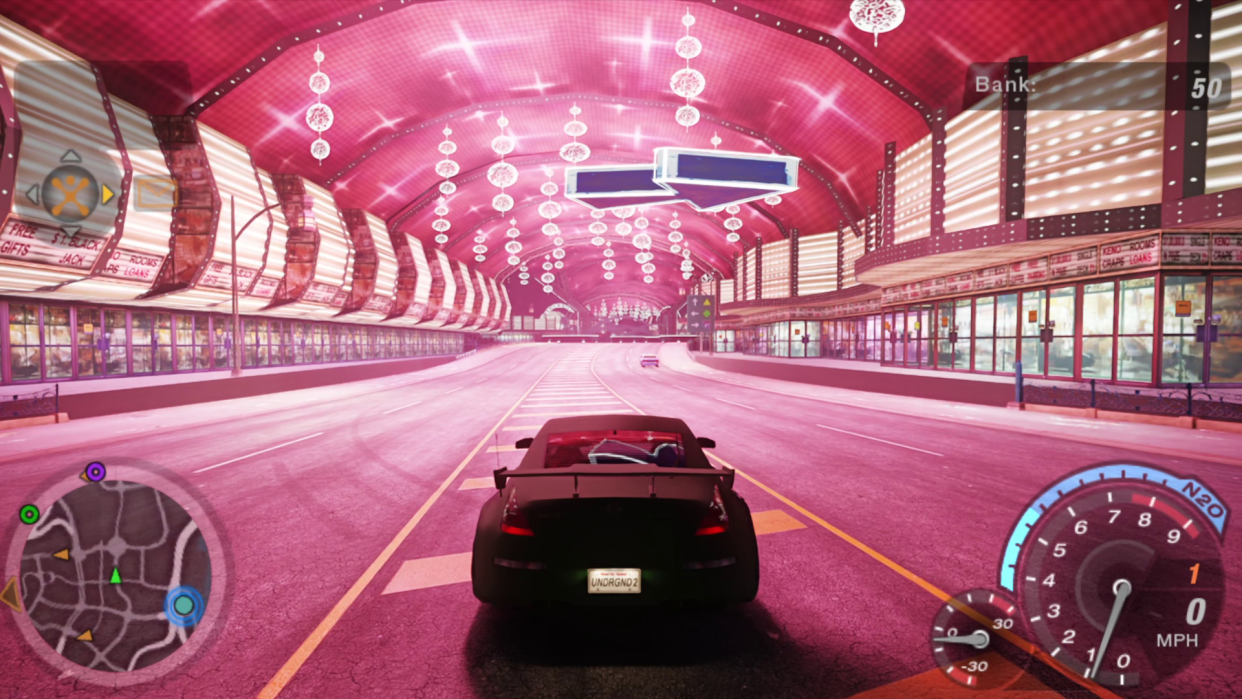  Screenshots showing Need For Speed 2 with an RTX Remix mod enabled/disabled. 