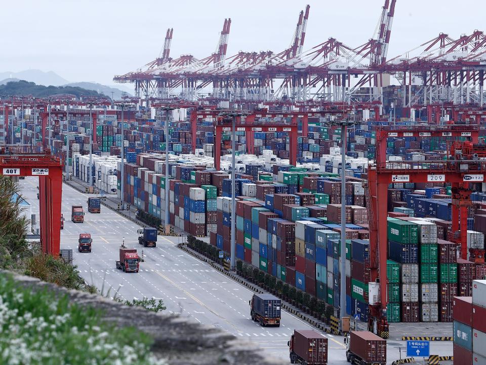 Yangshan Deepwater Port loaded with containers on April 24 2022.