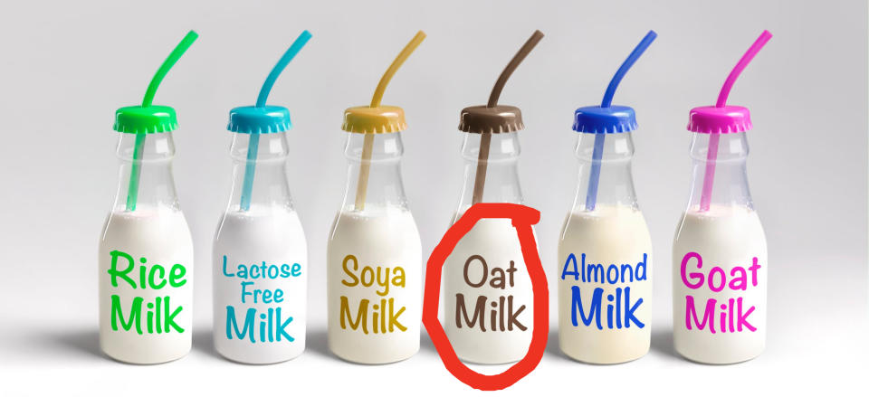 Different kinds of milk lined up