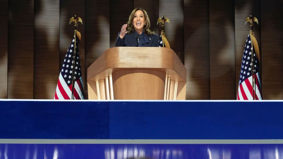 Amara Ajagu watches as Vice President Kamala Harris, the Democratic presidential nominee, speaks on the fourth day of the Democratic National Convention at the United Center in Chicago, on Thursday, August 22, 2024. - Todd Heisler/The New York Times via Redux