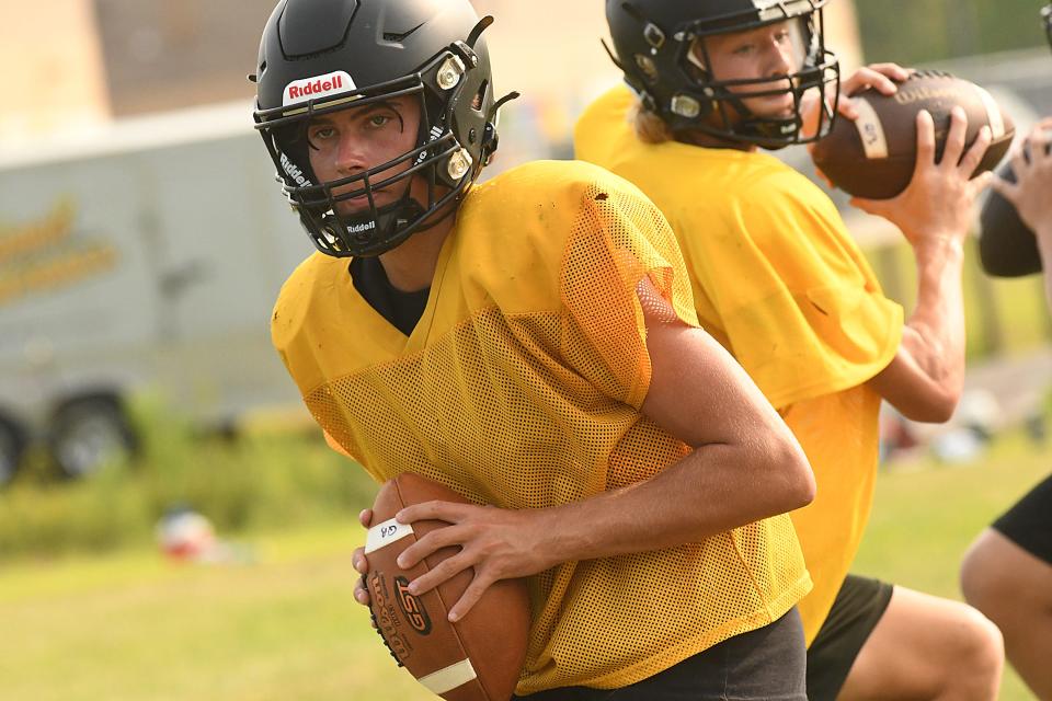 Topsail players go through practice drills Wednesday Aug. 2, 2023 in Hampstead, N.C. Area teams began the 2023 season this week by kicking off practices throughout the day. KEN BLEVINS/STARNEWS