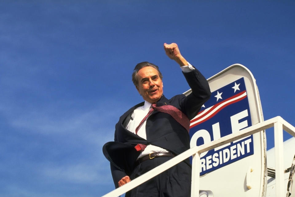 Sen. Bob Dole, R-Kan., appears in Colorado for his presidential campaign in 1996. (Ira Wyman / Sygma via Getty Images file)
