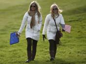 Team U.S. wives Tabitha Furyk (L) and Amy Mickelson watch play during foursomes 40th Ryder Cup matches at Gleneagles in Scotland REUTERS/Toby Melville (BRITAIN - Tags: SPORT GOLF)