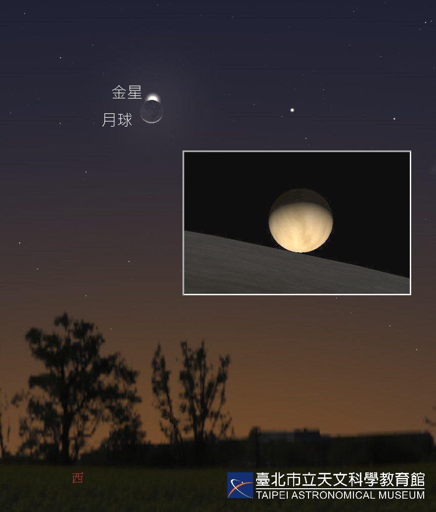 「月掩金星」將於明晚登場。（台北市立天文館提供）