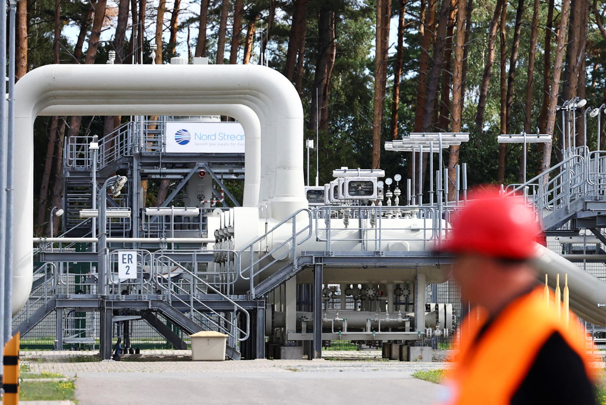 View towards Nord Stream 1 Baltic Sea pipeline and the transfer station of the Baltic Sea Pipeline Link in the industrial area of Lubmin, Germany, August 30, 2022. REUTERS/Lisi Niesner