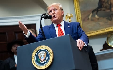 Donald Trump briefing the media on Wednesday, Oct 9 - Credit: Barcroft Media