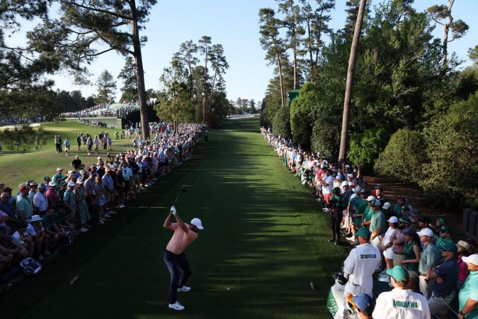 Scottie Scheffler tees off at No. 18 on Sunday.