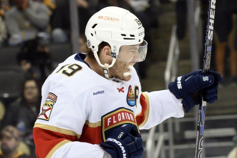 All-Star forward Matthew Tkachuk and the Florida Panthers are tied 1-1 in their Eastern Conference semifinal series with the Boston Bruins. File Photo by Archie Carpenter/UPI