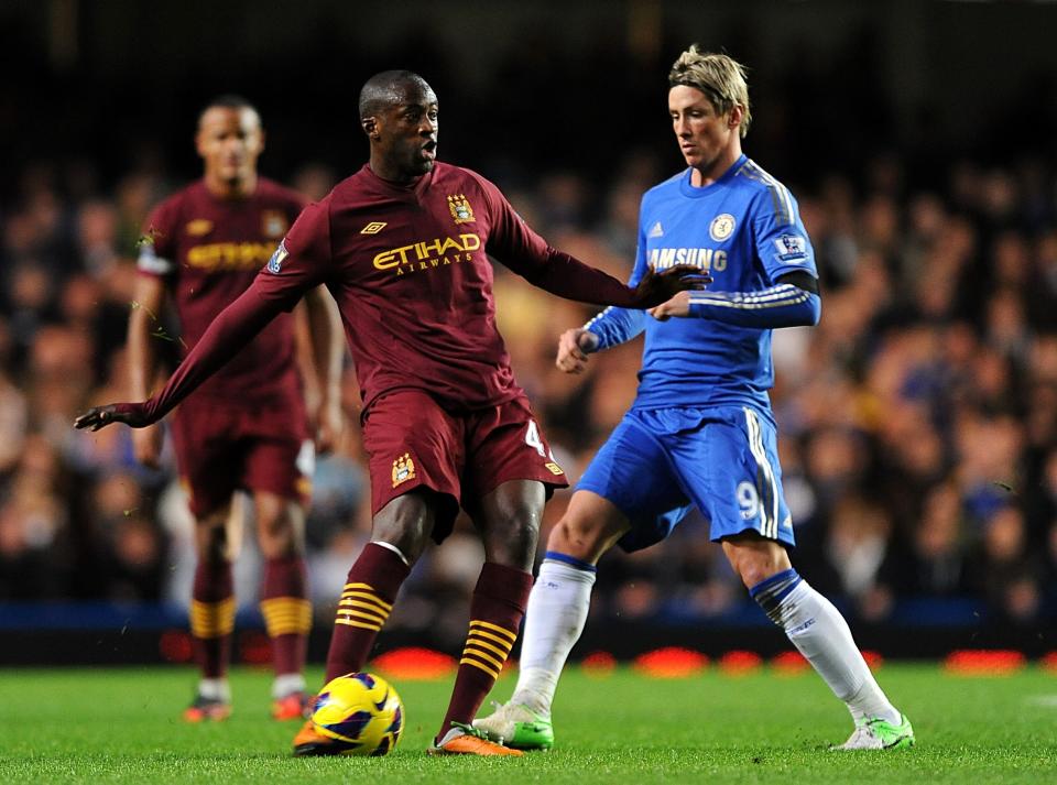 Manchester City's Yaya Toure (left) and Chelsea's Fernando Torres in action