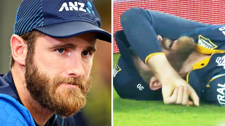 New Zealand captain Kane Williamson during a press conference and Williamson in pain during the IPL.