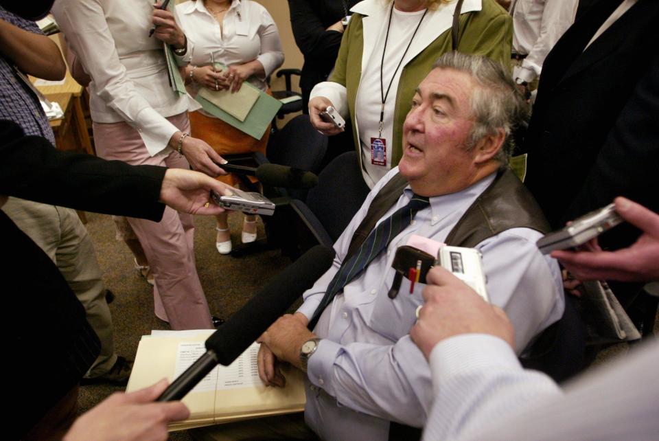 Rep. Frank Buck talks about ethics bills after a debate on ethics bills in the subcommittee for the House State and Local Government Committee. T