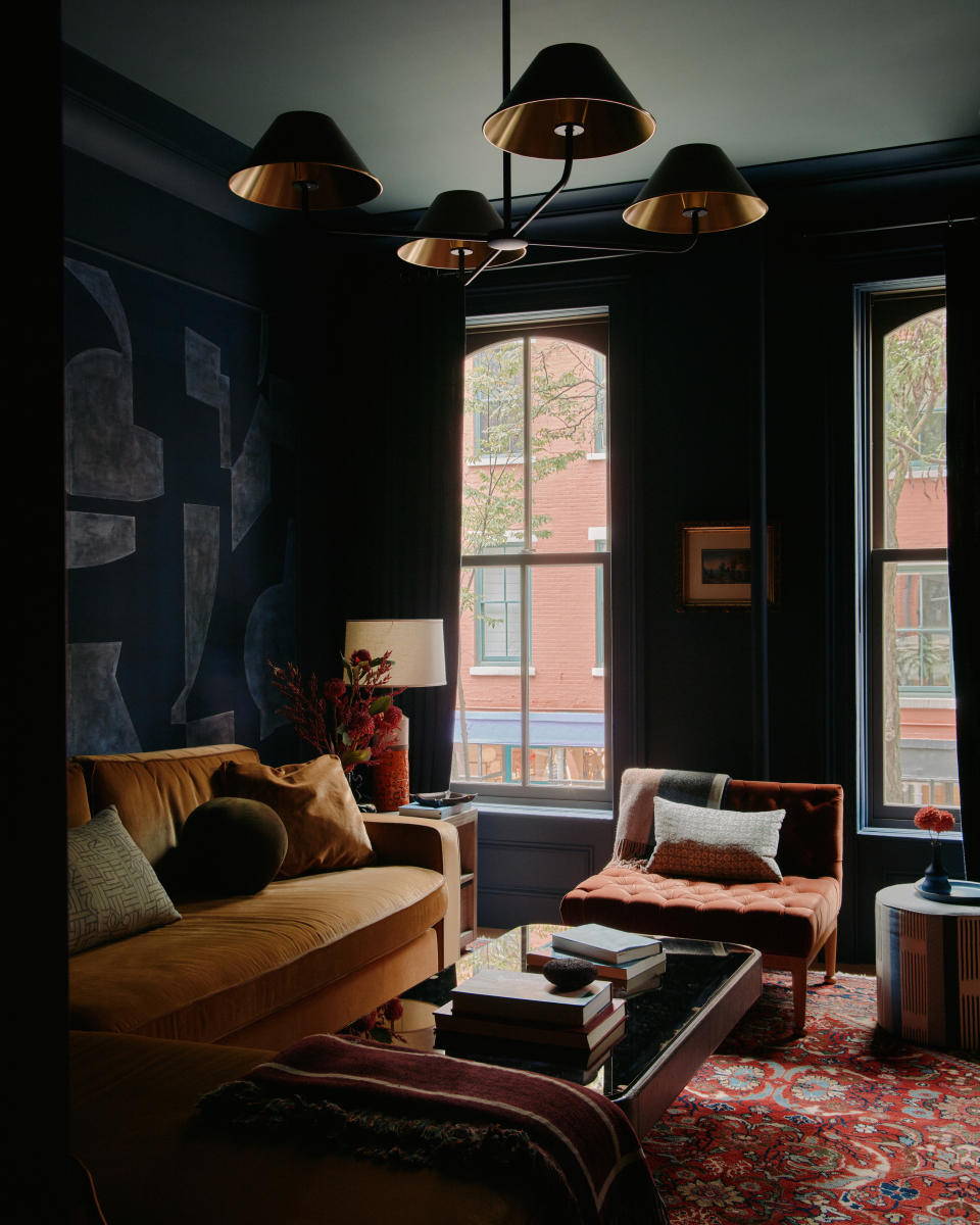 dark blue living room wallpaper