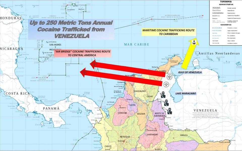 Among the ways drugs are transported from Venezuela to Central America is by air, as this U.S. Justice Department illustrates.