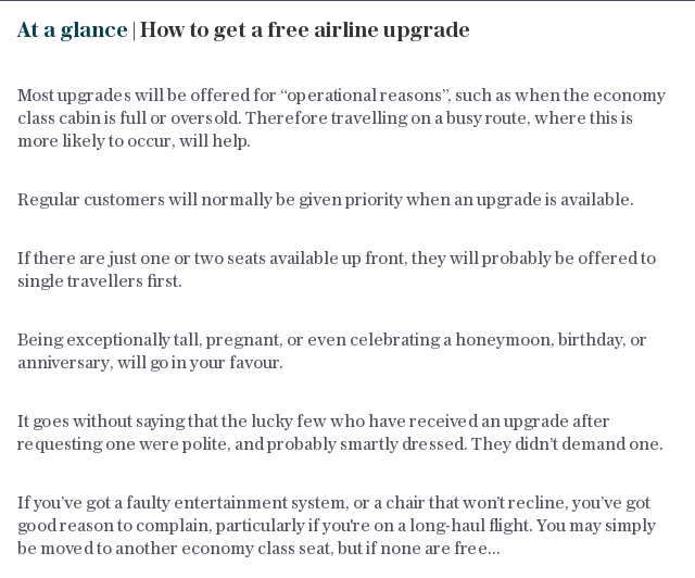 At a glance | How to get a free airline upgrade