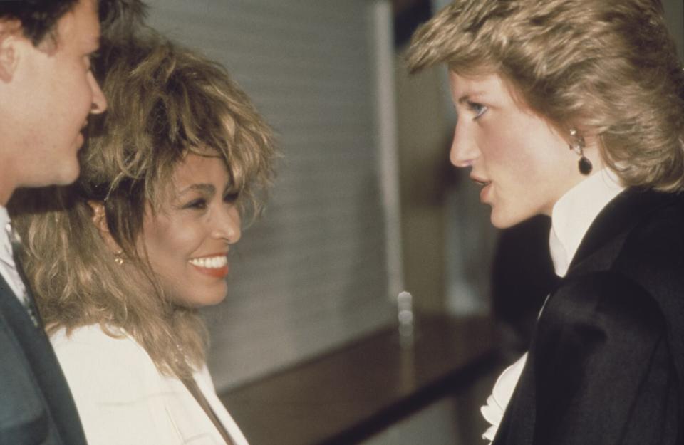 Diana, Princess of Wales meets singers Paul Young and Tina Turner