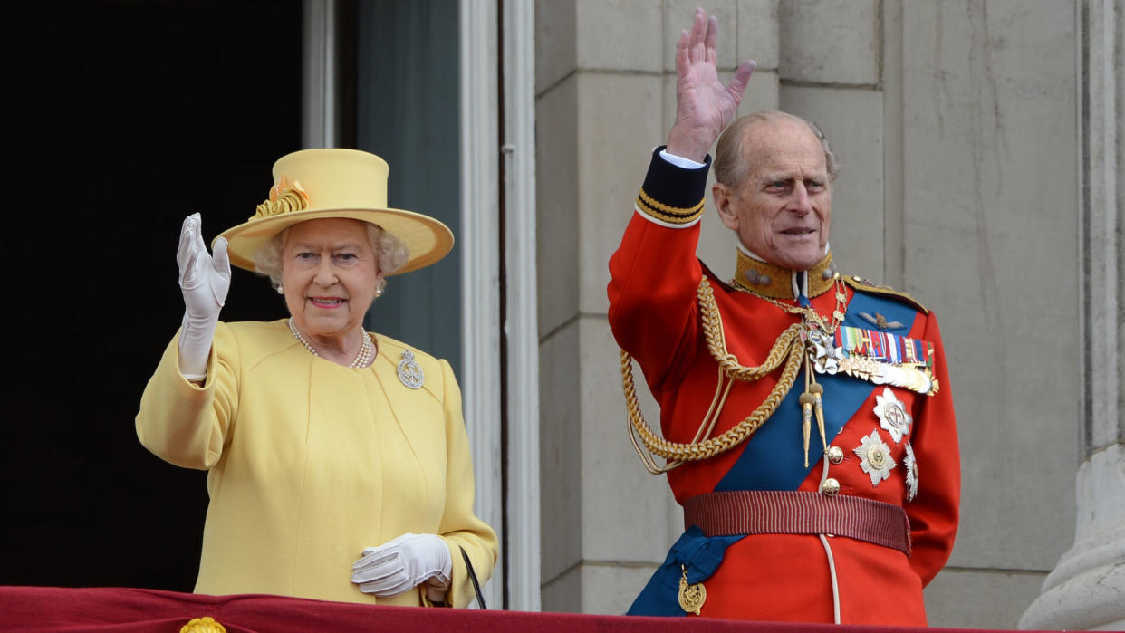Queen Elizabeth II and Duke of Edinburgh attend the Trooping Of The Colour at Horse Guards Parade, London, UK.