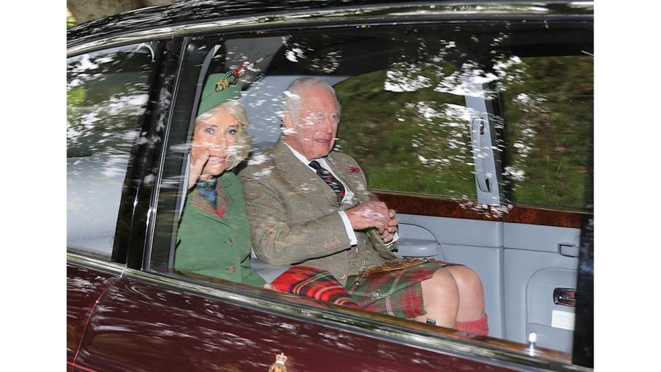 King Charles and Queen Camilla arriving at Crathie Kirk