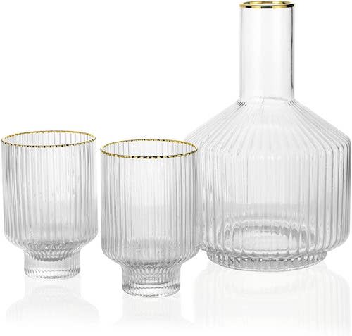 Aesthetic Water Pour, Ribbed Carafe Set, Iced Water