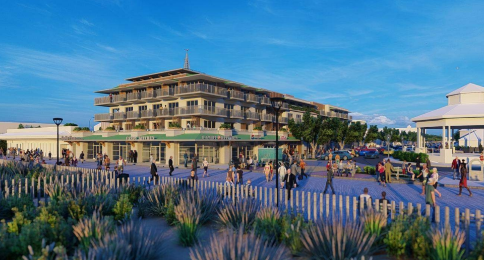 A rendering of the proposed Bellhaven hotel along the Rehoboth Beach boardwalk.