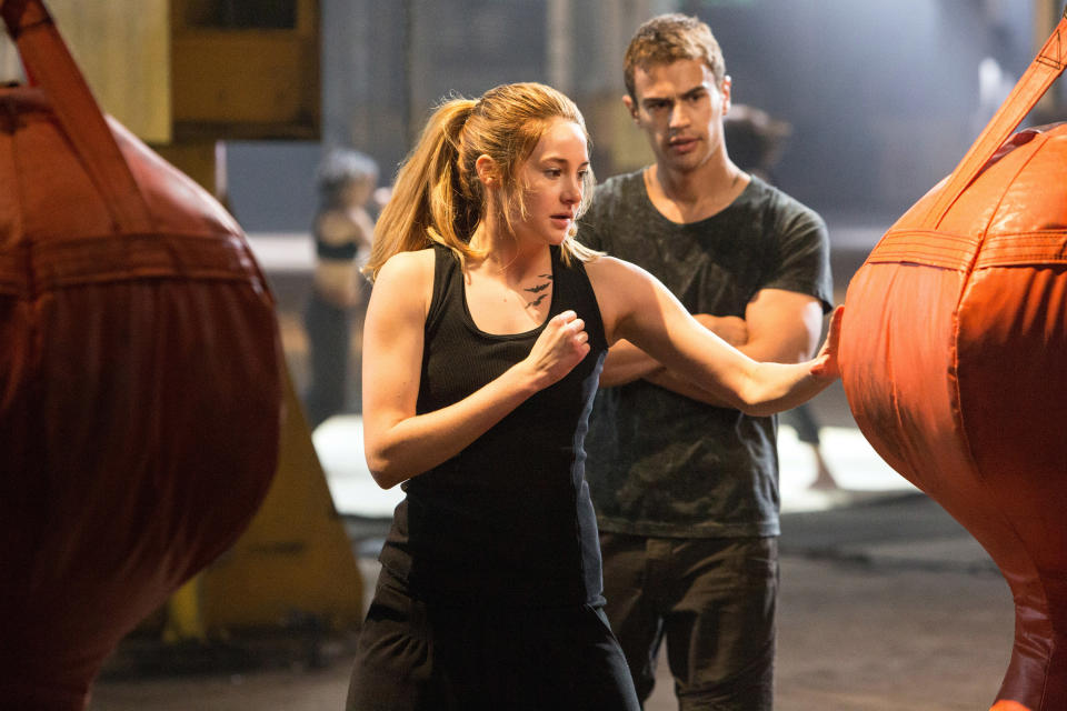 Shailene Woodley hitting punching bag training