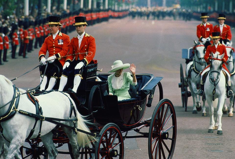 <p>Princess Diana riding in the procession.</p>