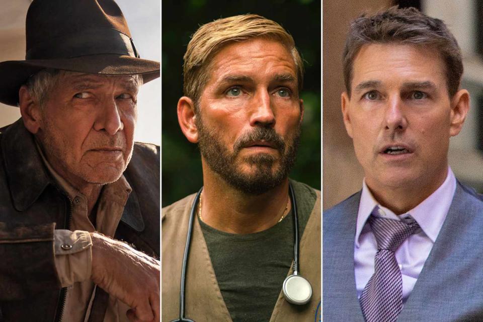 <p>Jonathan Olley/Lucasfilm Ltd.; Amazon Prime Video/Courtesy Everett; Christian Black/Paramount Pictures</p> From left: Harrison Ford in "Indiana Jones and the Dial of Destiny"; Jim Caviezel in "Sound of Freedom"; Tom Cruise in "Mission: Impossible - Dead Reckoning Part One"