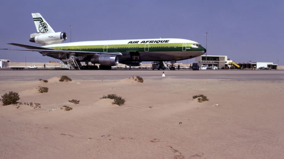 An Air Afrique plane is pictured in Mauritania in April 1973. - Michel Renaudeau/Gamma-Rapho/Getty Images
