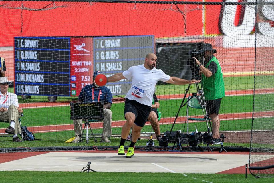 Former Kentucky star Andrew Evans won the men’s shot put with a distance of 66.61 meters during the U.S. Olympic Track and Field Team Trials on Saturday.