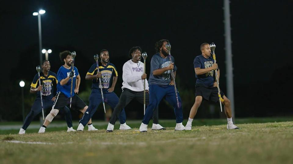 Aaron Best, third from left, with fellow members of the Prairie View A&M marching band.