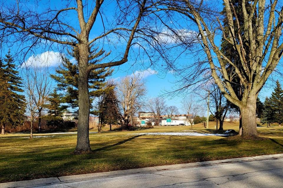 A north-facing view from Scott Avenue, pictured on Tuesday, Jan. 24, 2023, shows what residents in the Optimist Park neighborhood see across MDOT-owned property where part of the new Blue Water Bridge Plaza expansion will go.