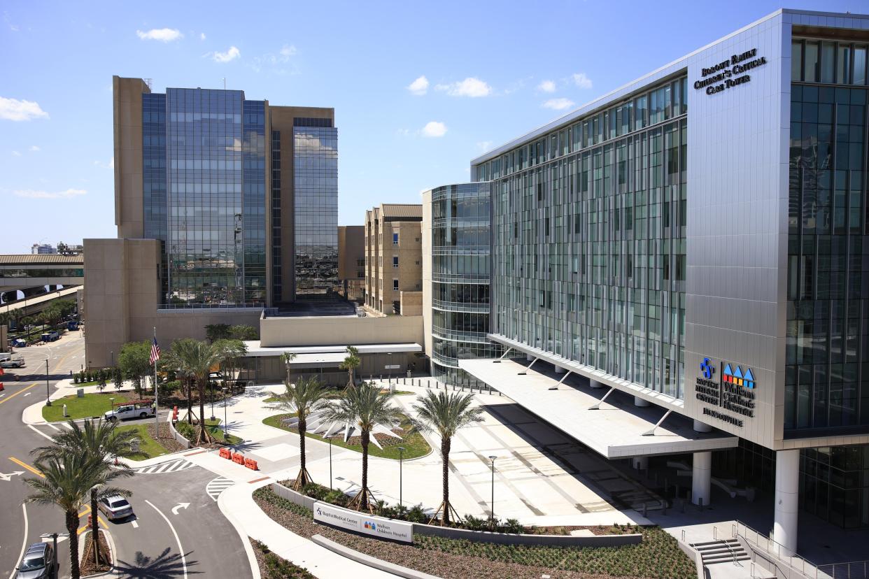 The seven-story Borowy Family Children’s Critical Care Tower in Jacksonville serves as the new entryway to the Baptist Medical Center Jacksonville and Wolfson Children’s Hospital campuses.