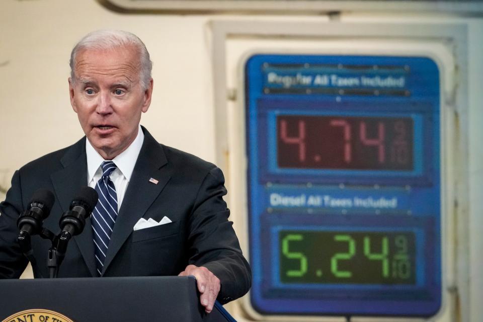 President Joe Biden calls on Congress to suspend the federal gas tax in the South Court Auditorium at the White House.