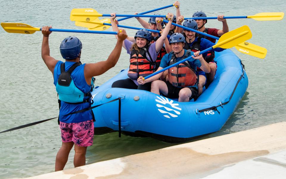 Montgomery Whitewater guides emphasize safety for guests, who all have to wear helmets and life jackets.