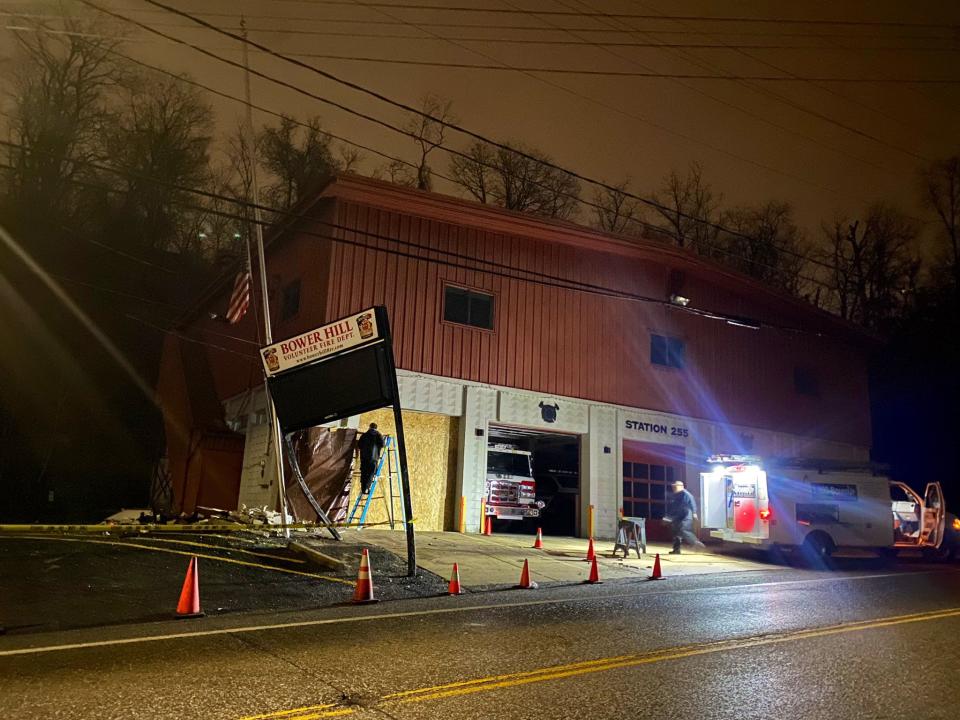 The Bower Hill Fire Volunteer Fire Department put up a temporary wall after a vehicle crashed into the station.