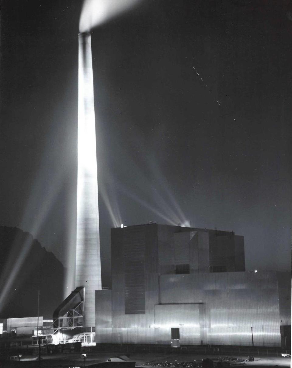 PG&E dedicated the Morro Bay Power Plant July 8, 1955. The initital facility had two generating units sharing one smoke stack. The $44 million plant could generate 300,000 kilowatts, enough to power the city of San Francisco. PG&E/Tribune file
