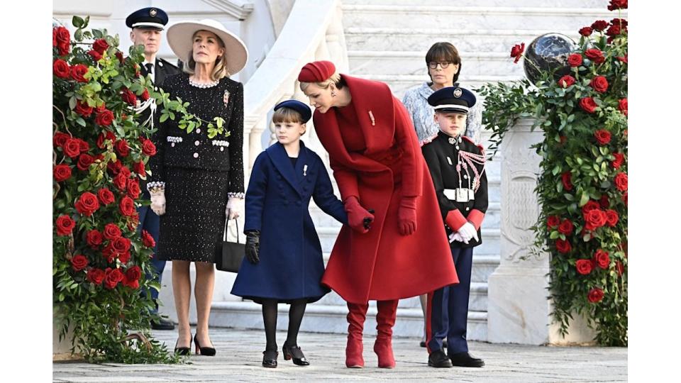 Princess Caroline of Hanover, Princess Gabriella of Monaco, Princess Charlene of Monaco, Prince Jacques of Monaco and Princess Stephanie of Monaco  attend the Monaco National Day 2023 on November 19, 2023 