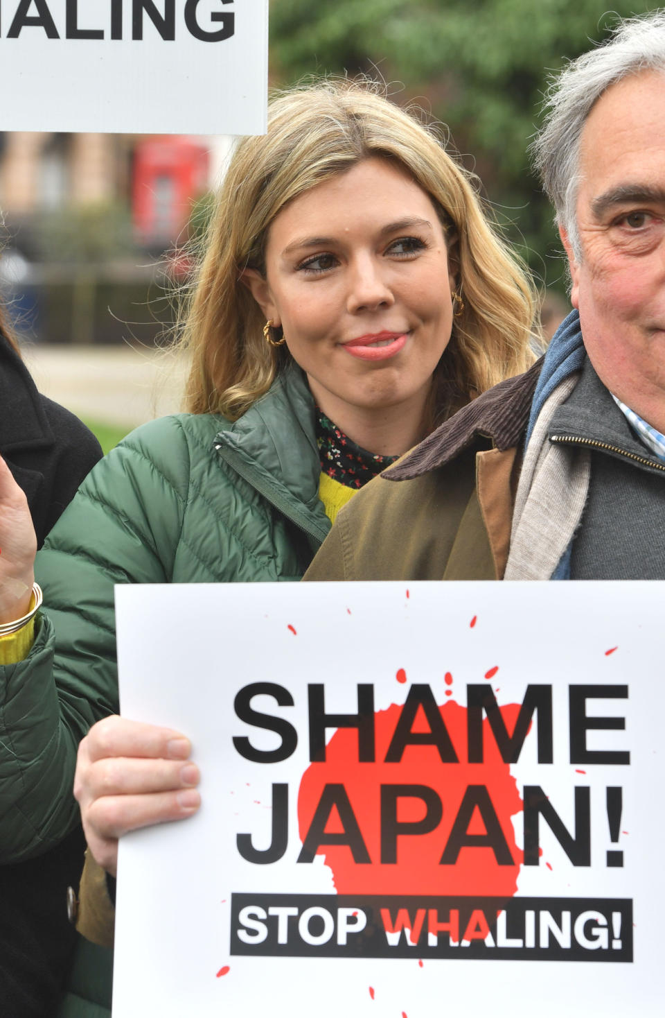 Activist Carrie Symonds takes part in an anti-whaling protest outside the Japanese Embassy in central London.