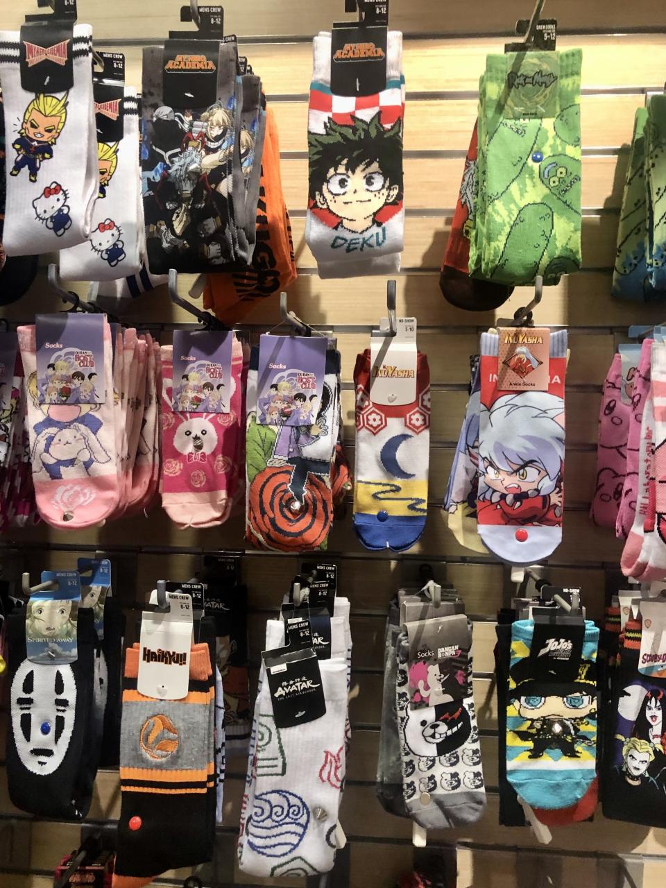 Anime-themed socks for sale at Hot Topic