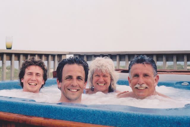 <p>Courtesy Josh & Seth Meyers</p> Josh and Seth hot-tubbing with mom Hilary and dad Larry in the Outer Banks, N.C., in 2003.