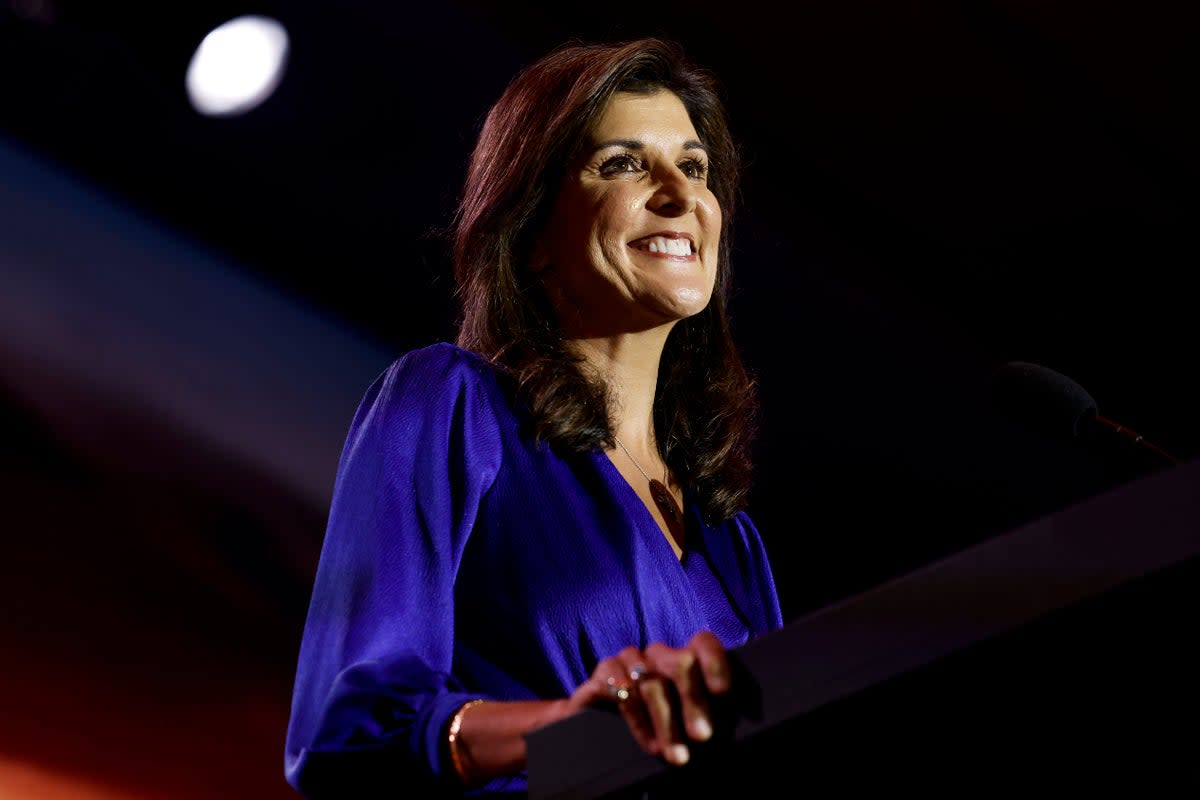 Republican presidential candidate Nikki Haley delivers remarks at the Christians United for Israel  summit on July 17, 2023 in Arlington, Virginia (Getty Images)