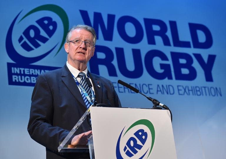 International Rugby Board (IRB) Chairman Bernard Lapasset delivers a speech on the first day of the IRB World Rugby ConfEX in central London on November 17, 2014