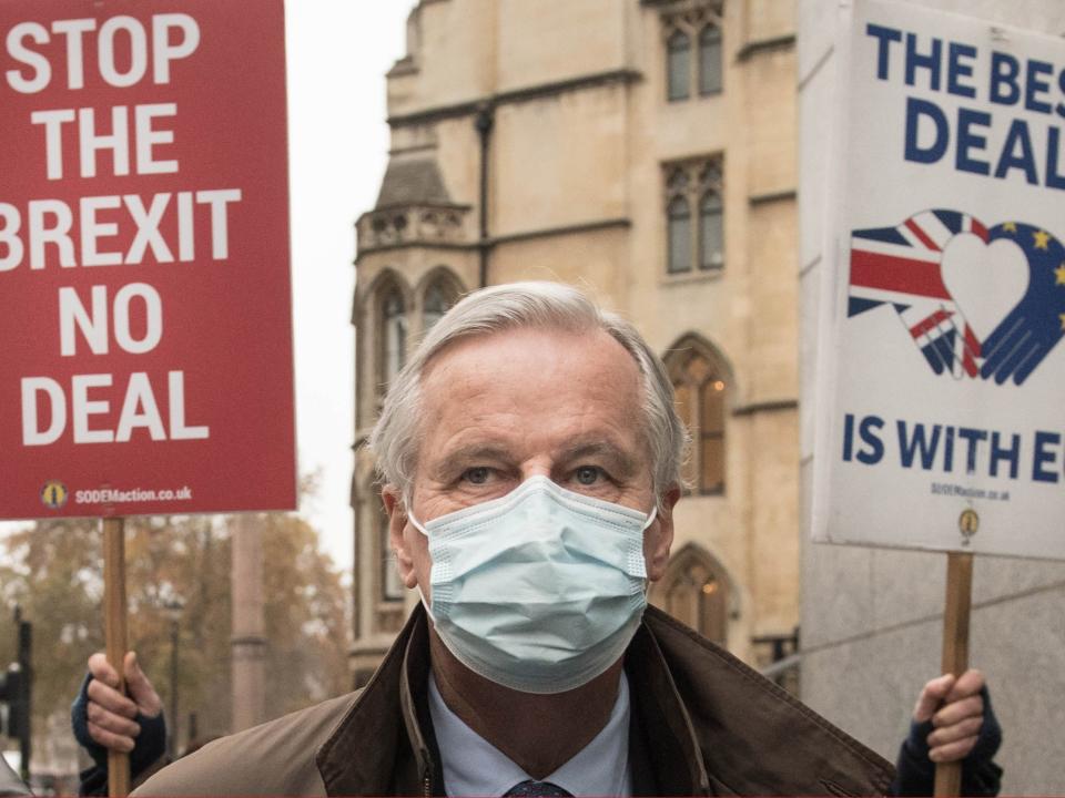 <p>EU’s chief negotiator Michel Barnier arrives for talks in London</p> (Stefan Rosseau/PA Wire)