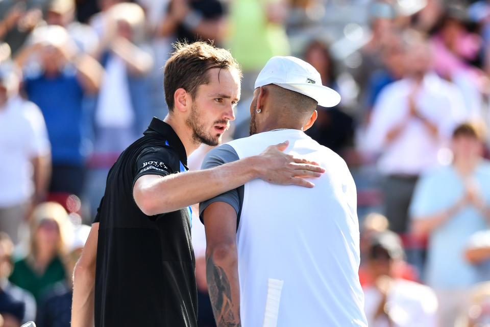 Daniil Medvedev, pictured here congratulating Nick Kyrgios after their match at the Canadian Open.