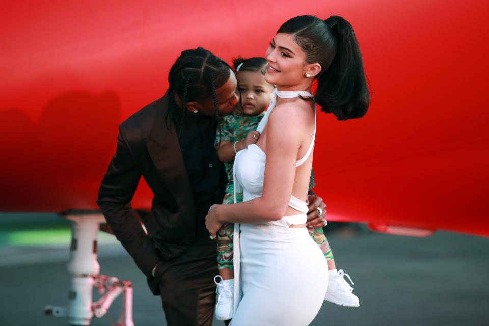 Travis Scott, Stormi Webster, and Kylie Jenner attend the premiere of Netflix's 