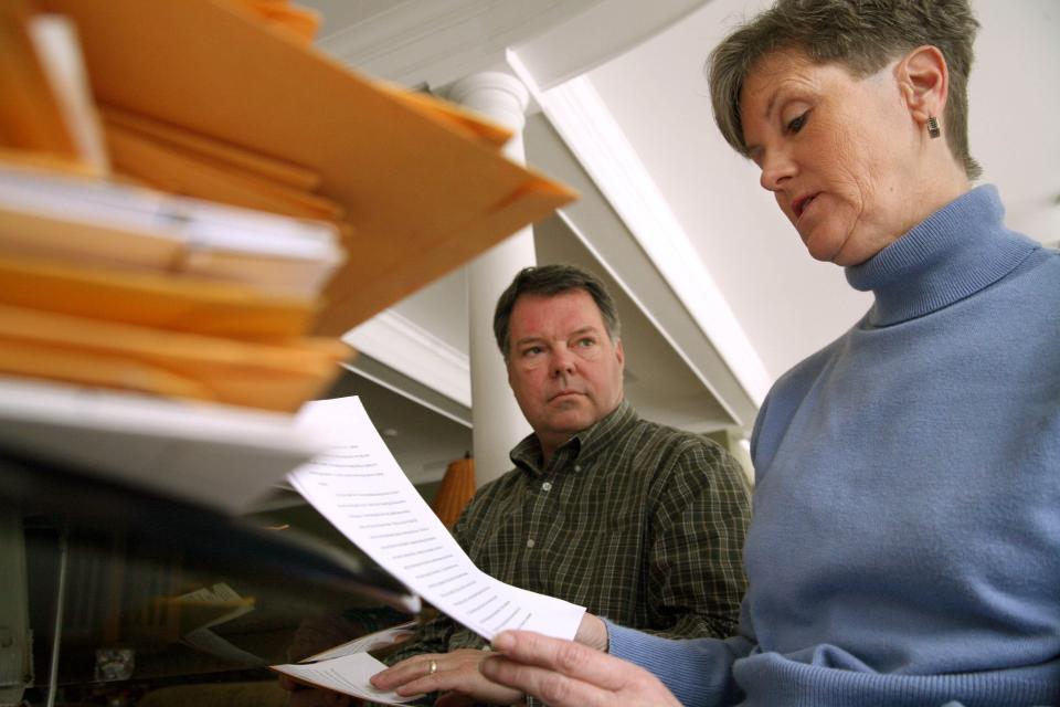 David and Gail Easterbrook, of Troy, began a foundation of scholarships for kids who write essays on binge drinking and drinking and driving after they lost their daughter Ashley to a drunken driver in 1997. They read through some of the essay submissions that come from all around the country while in their home on April 7, 2007.